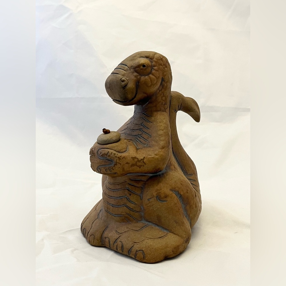 Pottery Clay Dinosaur Oil Lamp, EUC